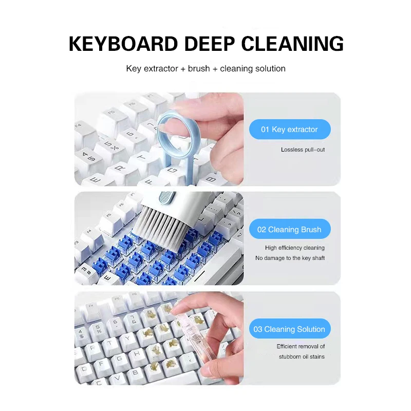 7-In-1 Multi-Functional Computer Keyboard Cleaning Brush Set Bluetooth Earphone Cleaning Dust Cleaning Supplies Key Remover