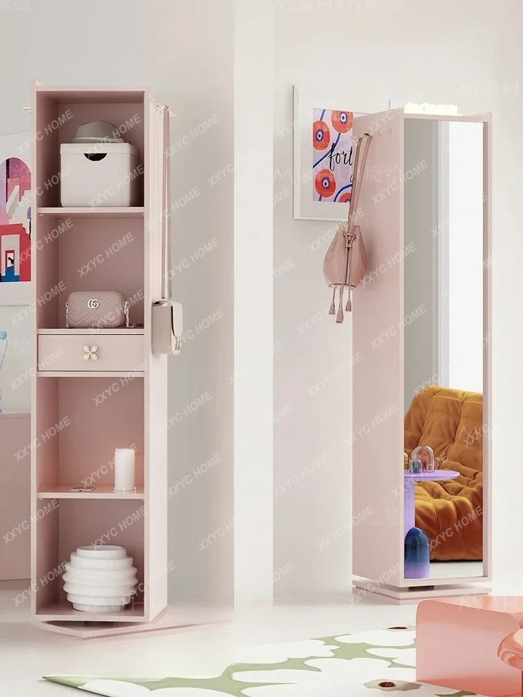 Floor Rotating Wardrobe with Dressing Mirror Bedroom Full Body Full-Length Mirror Corner Coat and Cap Storage Cabin