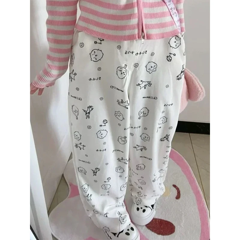 

Y2K Kawaii Wide Leg Pants Women Japanese Cute Cartoon Print Baggy Pants Summer Harajuku Aesthetic Casual Straight Trousers New