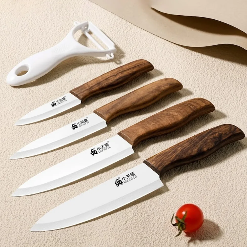 Professional Ceramic Knife Set, Sharp 3 4 5 6 inch Chef Knives with Wooden Handle Cooking Tools with Peeler for Home Kitchen