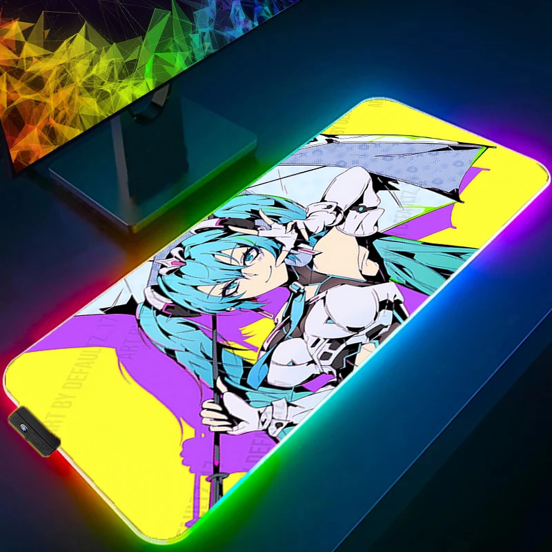 RGB Mouse Pad Anime Girl Devil Oni MaskBacklight Gaming Accessories Computer Speed Mini Pc Gamer Keyboard LED Desk Mat Mousepad