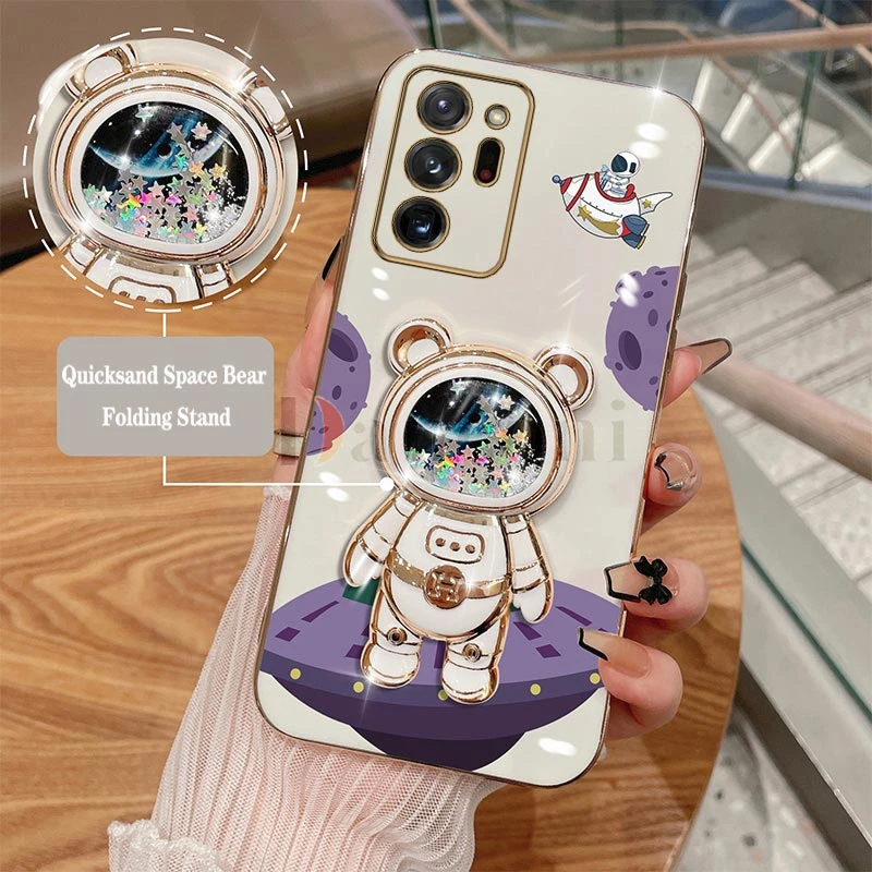 Quicksand Shuttle Astronaut Plating Phone Holder Case For Samsung Galaxy Note 20 20 Ultra 20Plus 10Pro 10 10Lite 9 8 M54 Cover