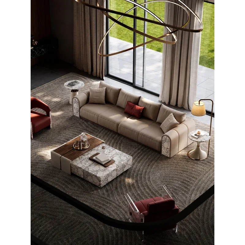 Light luxury leather sofa, villa mansion living room series leather sofa