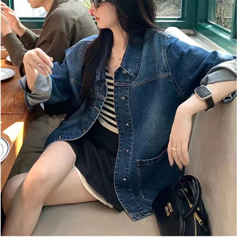 Cropped Denim Jacket Fall 2024 Fashion Classic Loose Washed Contton Blue Jeans Jacket Women Clothing New In Outwears