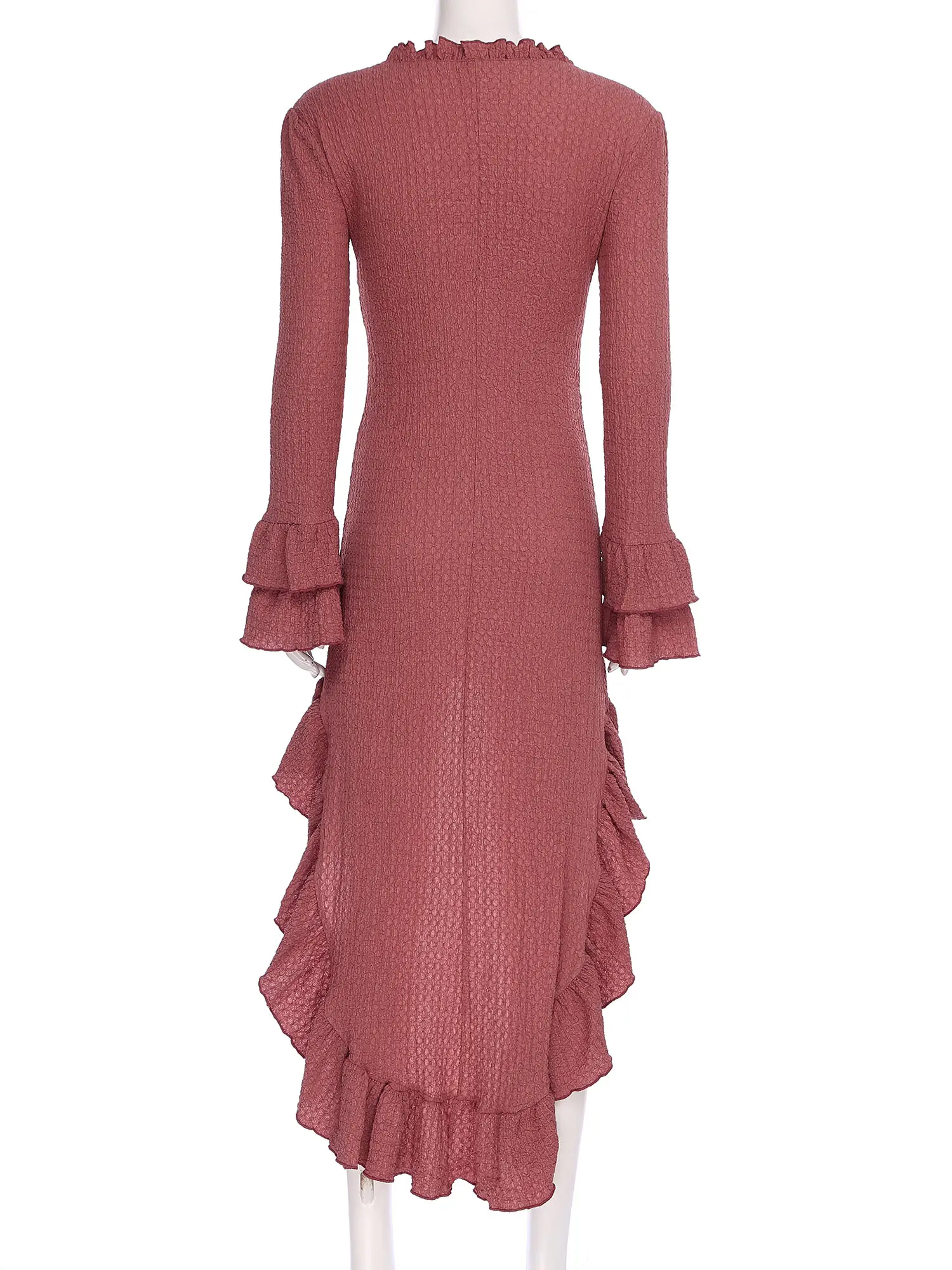 Women's Long Sleeve Boho Maxi Dress Cocktail Evening Party Gown Dress Spring Autumn Ethnic Retro Ruffle Irregular Evening Dress