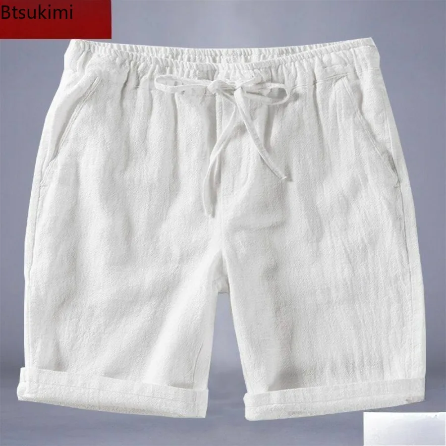 New Men's Fashion Plus Size Linen Shorts  Summer Male Thin Loose Breathable Shorts Straight Solid Color Casual Five-point Pants