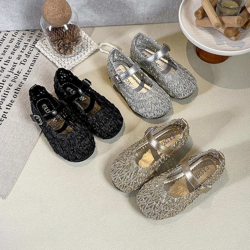 Toddler Girls Glitter Metallic Ballet Flats 2026 New Summer Kids Barefoot Beach Sandals Non-slip Classic Retro Party Wedding
