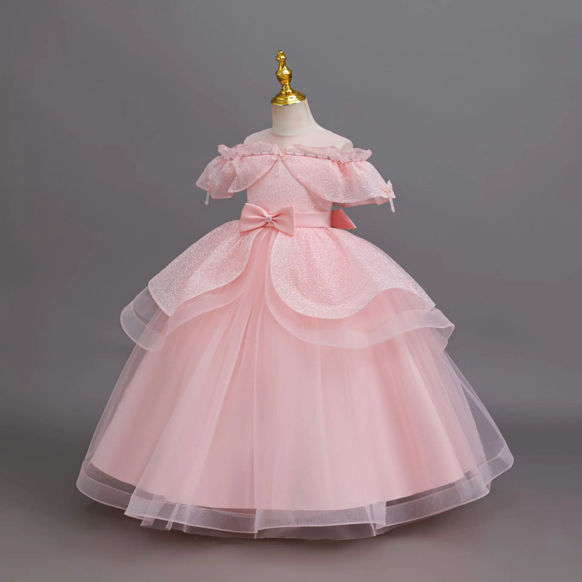 HETISO Elegant Girls Party Dresses Beaded Kids Birthday Pageant Prom Gown Children Wedding Formal Outfit Costume 4-12 Years
