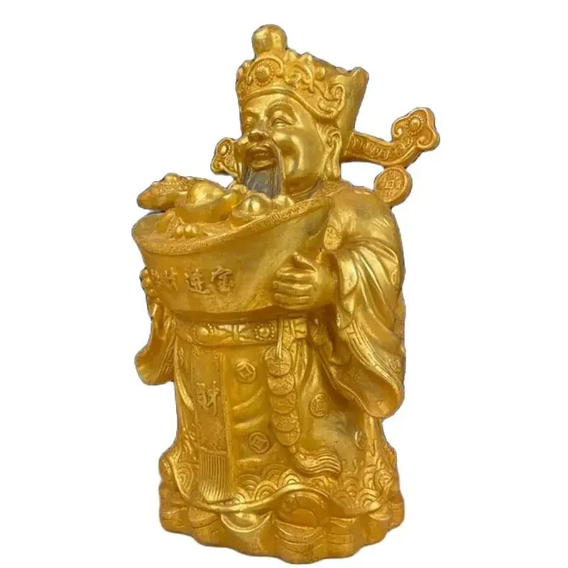 Jinggong Brass Fan Li Station Statue of Yuanbao Ruyi God of Wealth Brass Gilded Buddha Statue Wen God of Wealth Home Decoration