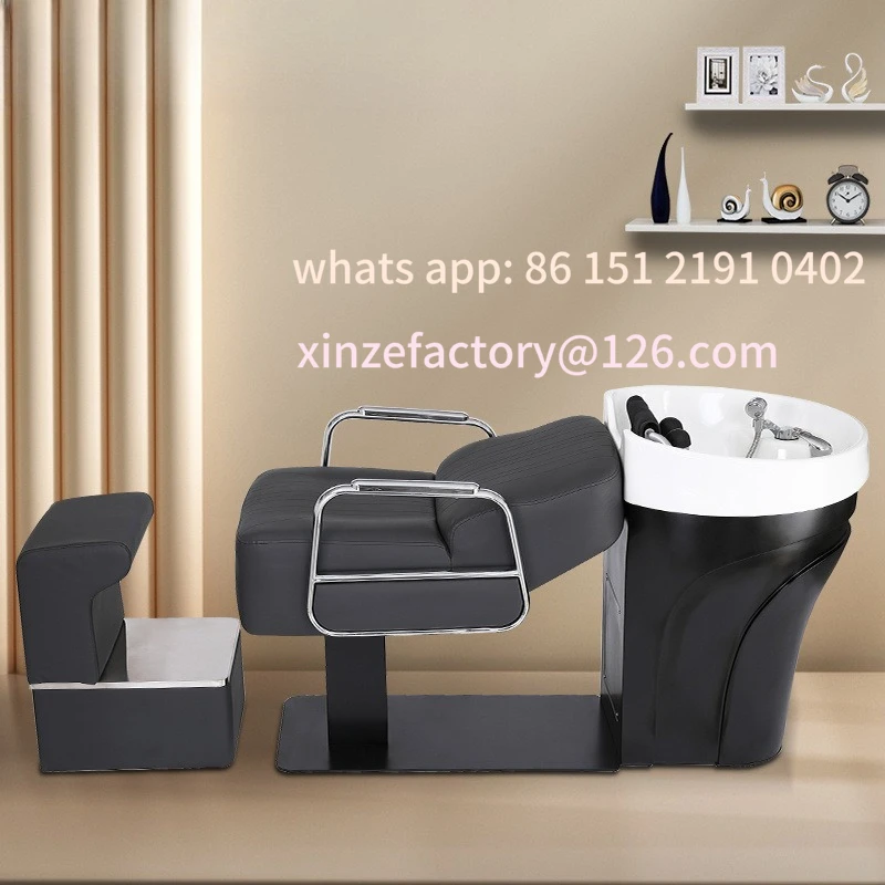 

Customizable Premium Leather Salon Shampoo Bed Barber Shop Black Semi-Recumbent Flush Shampoo Chair