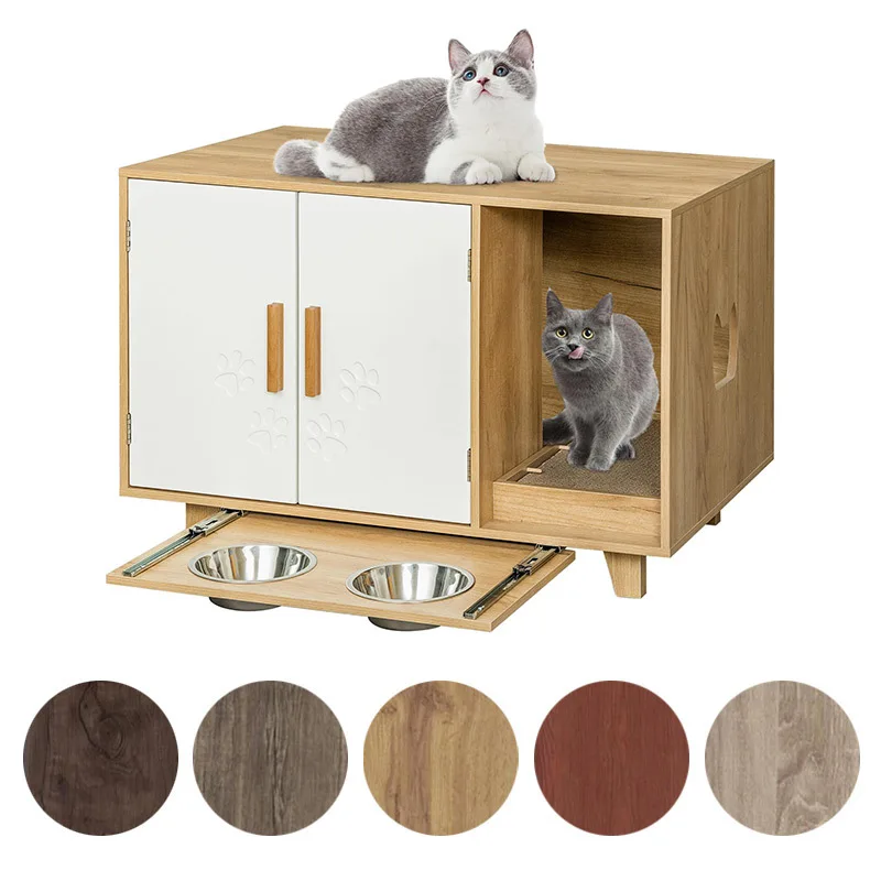 

Nordic Style Wooden Cat Box Cabinet with Scratching Board Cat House Storage Bedside Table for Living Room