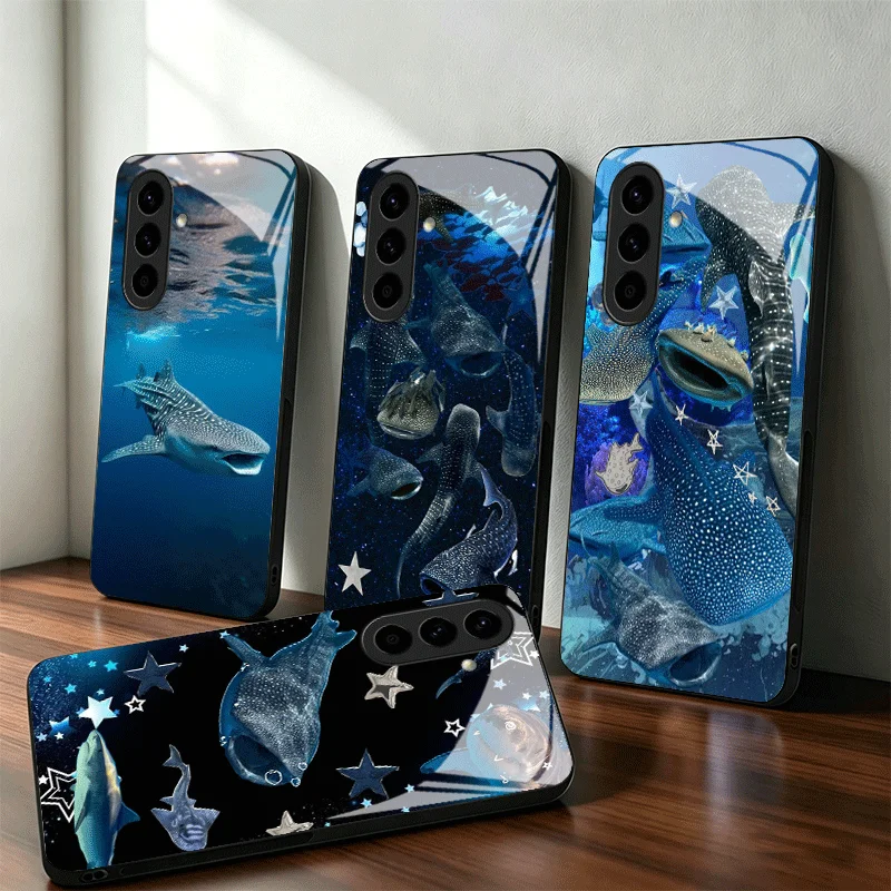 Ocean Whale Shark Glass Phone Case for Samsung A17 A16 A15 A14 A13 A57 A56 A55 A54 A53 A37 A36 A35 A34 A33 A27 A26 A25 A24 A23 A