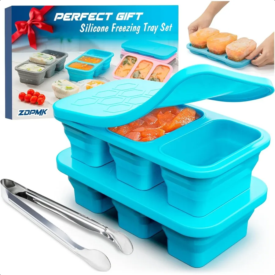 

Silicone Freezer Trays With Lid Stackable 1 Cup Silicone Freezer Molds Easy To Use Soup Ice Cube Tray Collapsible Freezing Mold