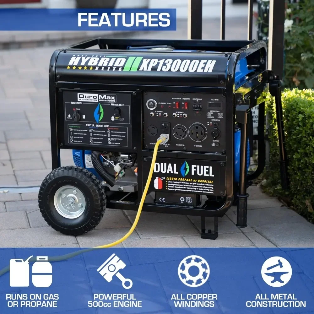 

A 13000EH Dual Fuel Portable Generator 13000 Watt Gas or Propane Powered Electric Start-Home Back Up, Blue/Gray