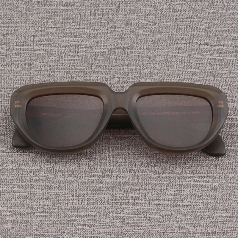 

New Men Sunglasses Retro Frosted Grey Acetate Oval Thick Frame High Quality UV400 Outdoor Handmade Women Polarized SUN GLASSES