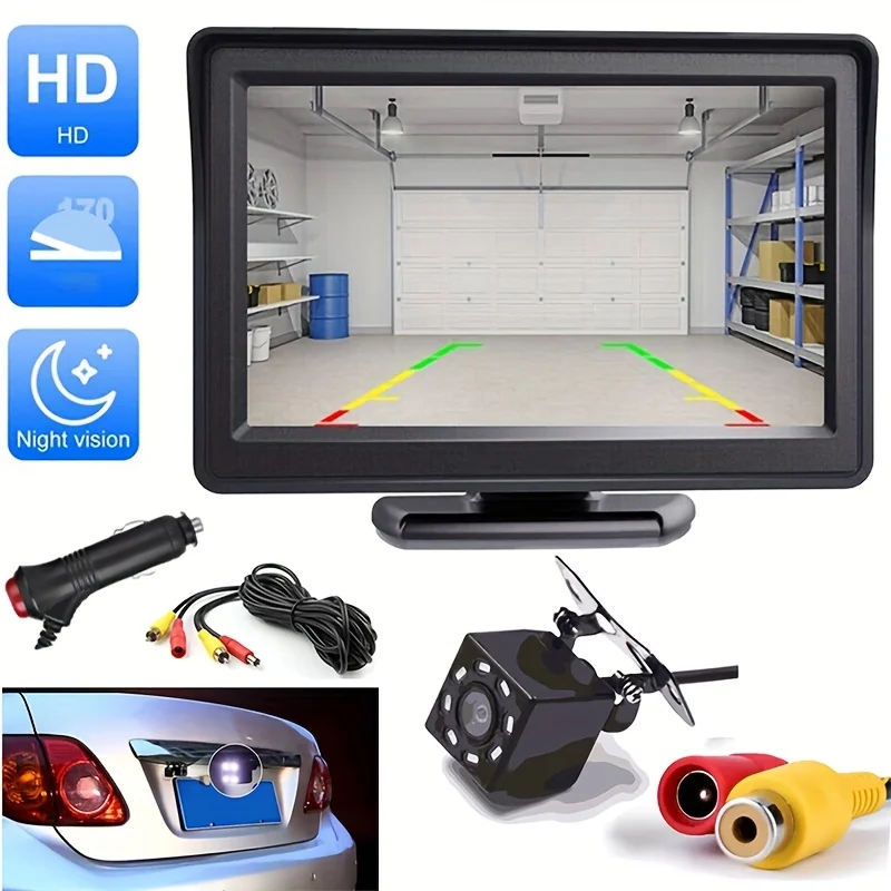 10.92cm HD Monitor Backup Camera System with License Plate Backup Reverse Camera, Plug & Play 8LED Night Vision