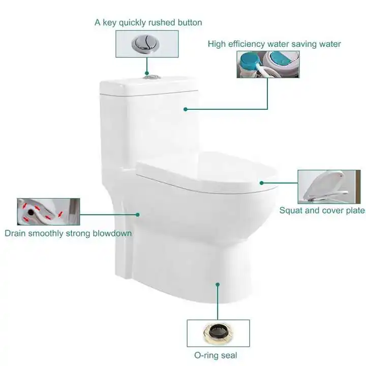 Modern Elongated One‑Piece Ceramic Siphonic WC Toilet, 300mm S‑Trap Sanitary Ware for Bathroom Projects