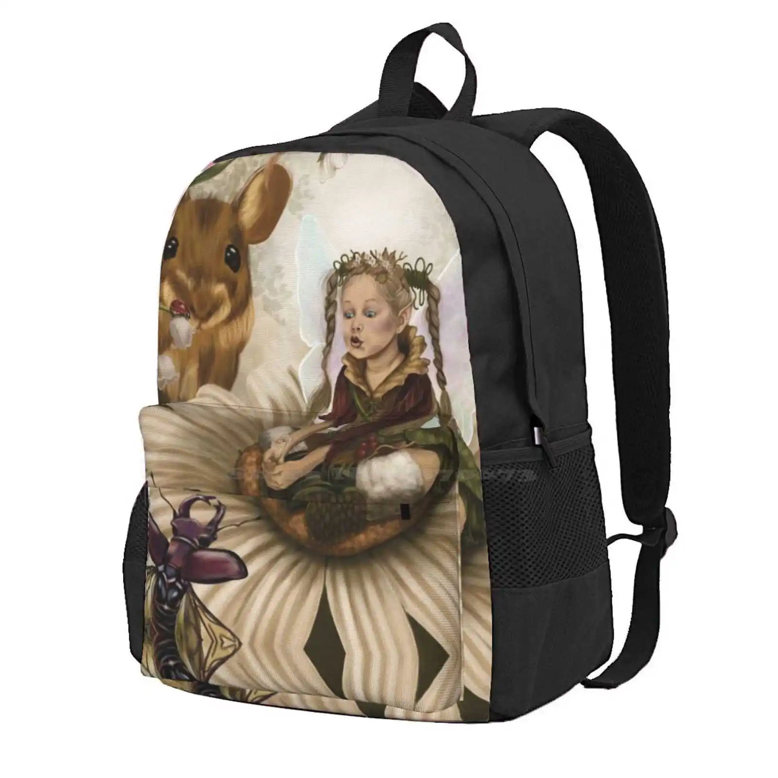 Fairy Talk. Hot Sale Schoolbag Backpack Fashion Bags Fairy Frog Beetles Snails Animals Owl Show Cute Squirrel