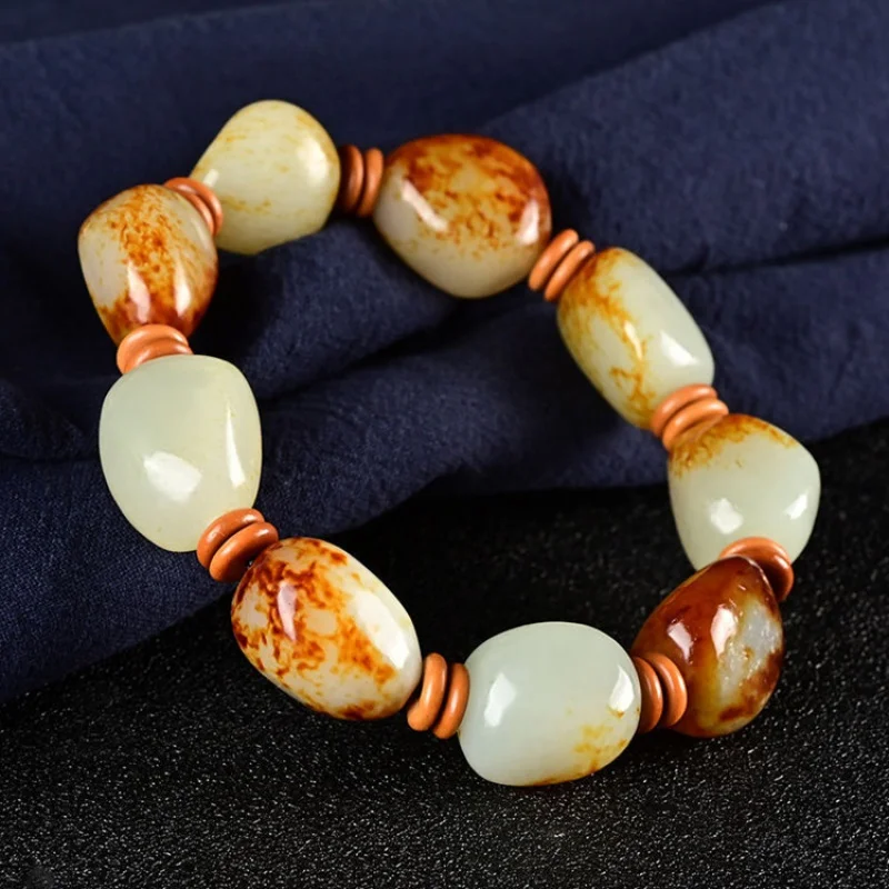 Factory Wholesale Hetian White Jade Rough Stone Men's and Women's Purplish Red with Seed Raw Material Bracelet