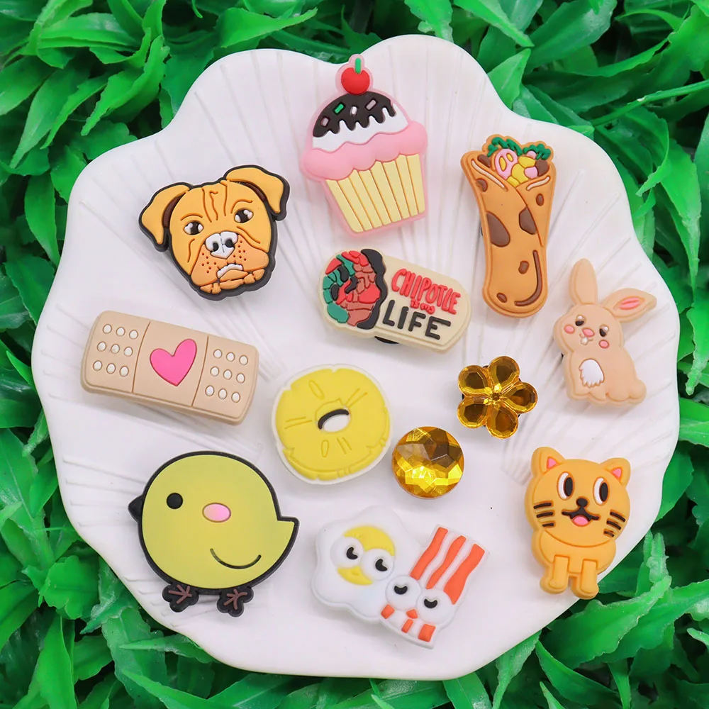 1-12PCS Animals Duck Cake Tiger Sushi Shoes Charms Accessories Buckle Clog Sandal Decorations DIY Wristbands Kids Gift