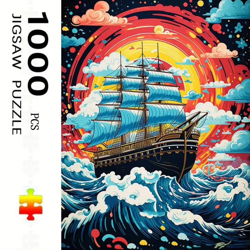 1000/500 PCS Jigsaw Puzzles Vintage Sailing Ship Home Decor Games Landscape Puzzles Educational Toys Birthday Gifts