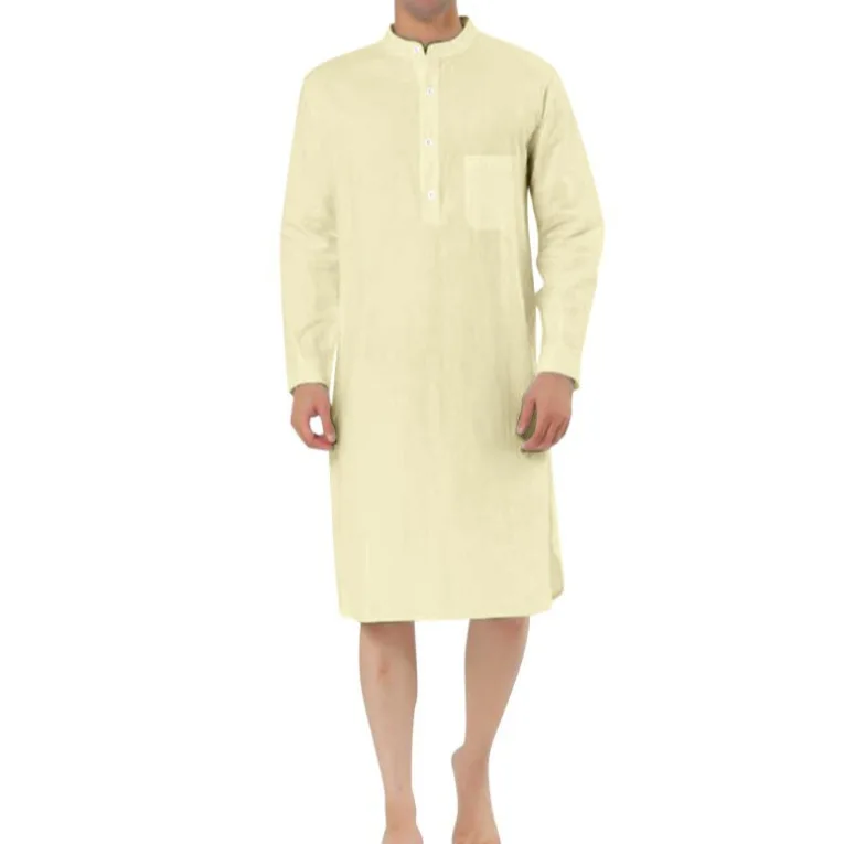 Nuovo arrivo moda musulmana Jubba Thobe per uomo stile arabo moda semplice camicia da uomo tascabile abito musulmano