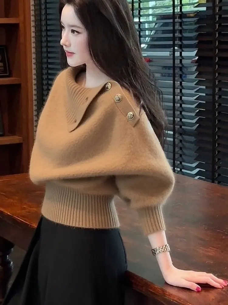 

Осень-зима 2022, модный вязаный коричневый топ Ele Maturi Light Mature Aosphere, очень хорошее качество, длинное волокно из полиэфирного волокна...