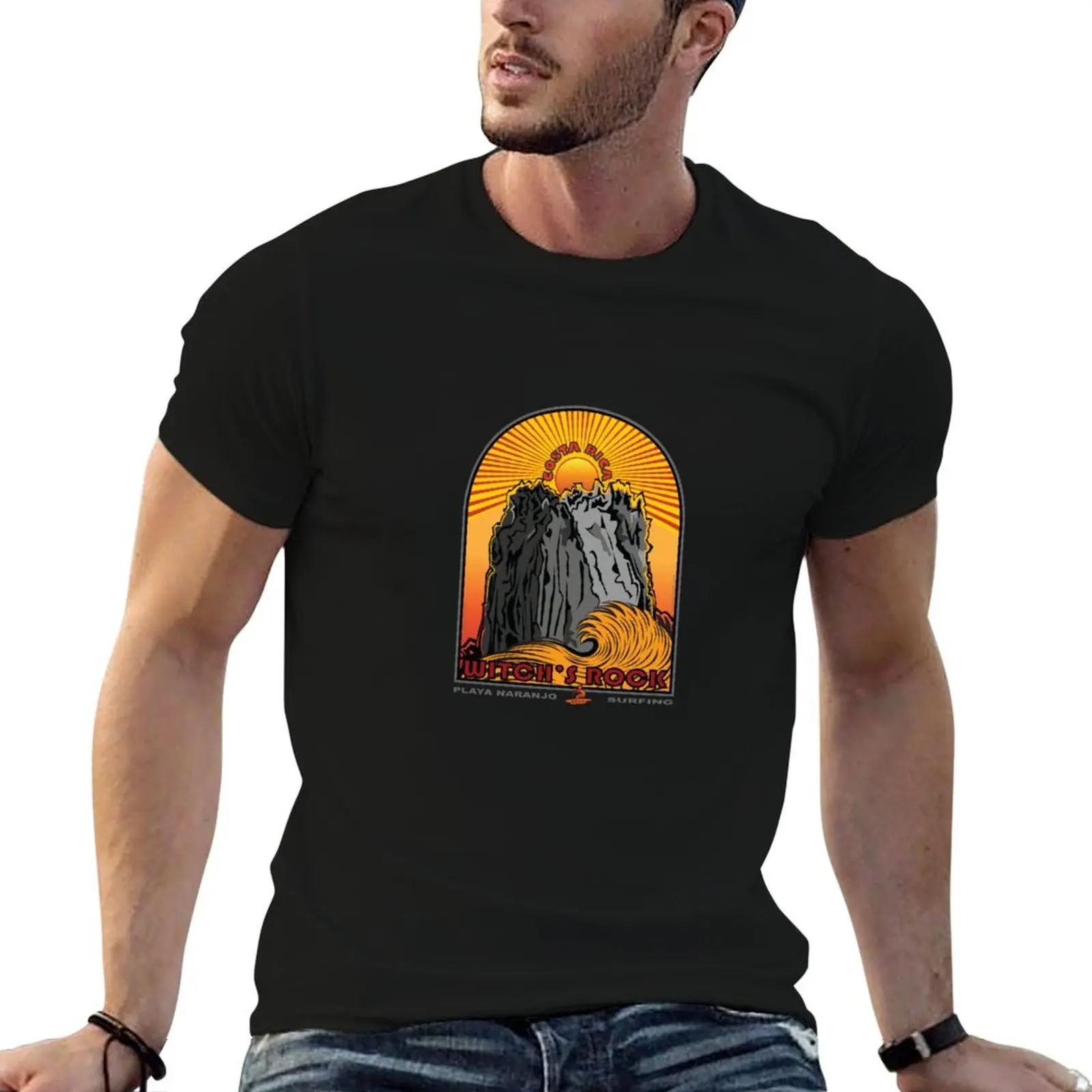 Camiseta SURFING WITCH'S ROCK PLAYA NARANJO COSTA RICA, camiseta para hombre, camisetas 100% de algodón, camiseta 100% para hombre
