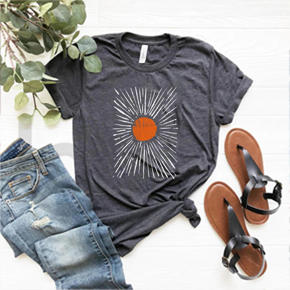 Sunburst Vintage Comfort Colors T Shirt Garment Dyed Print Short Sleeve Shirt Retro Boho Shirts Unisex Spring Clothing