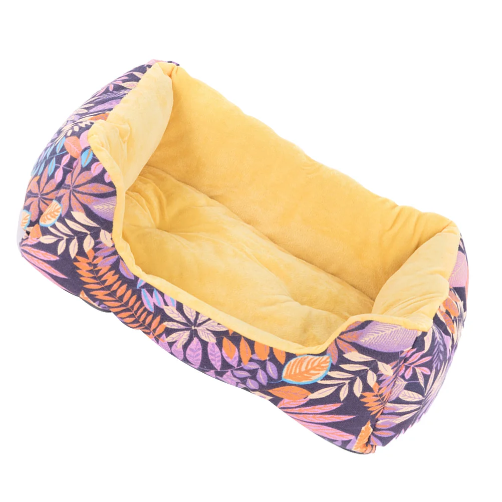 Pet Bed Floor Mat Thickened Bed Comfort Short Plush Pad Puppy House Nest Winter Supplies for Home Shop (Yellow)