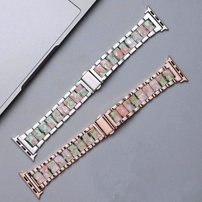 Pulseira de resina para apple watch ultra 2 band s10 46mm 42mm 45mm 40mm 41mm 44mm pulseira de metal para iwatch série 9 8 7 6 se 5 4