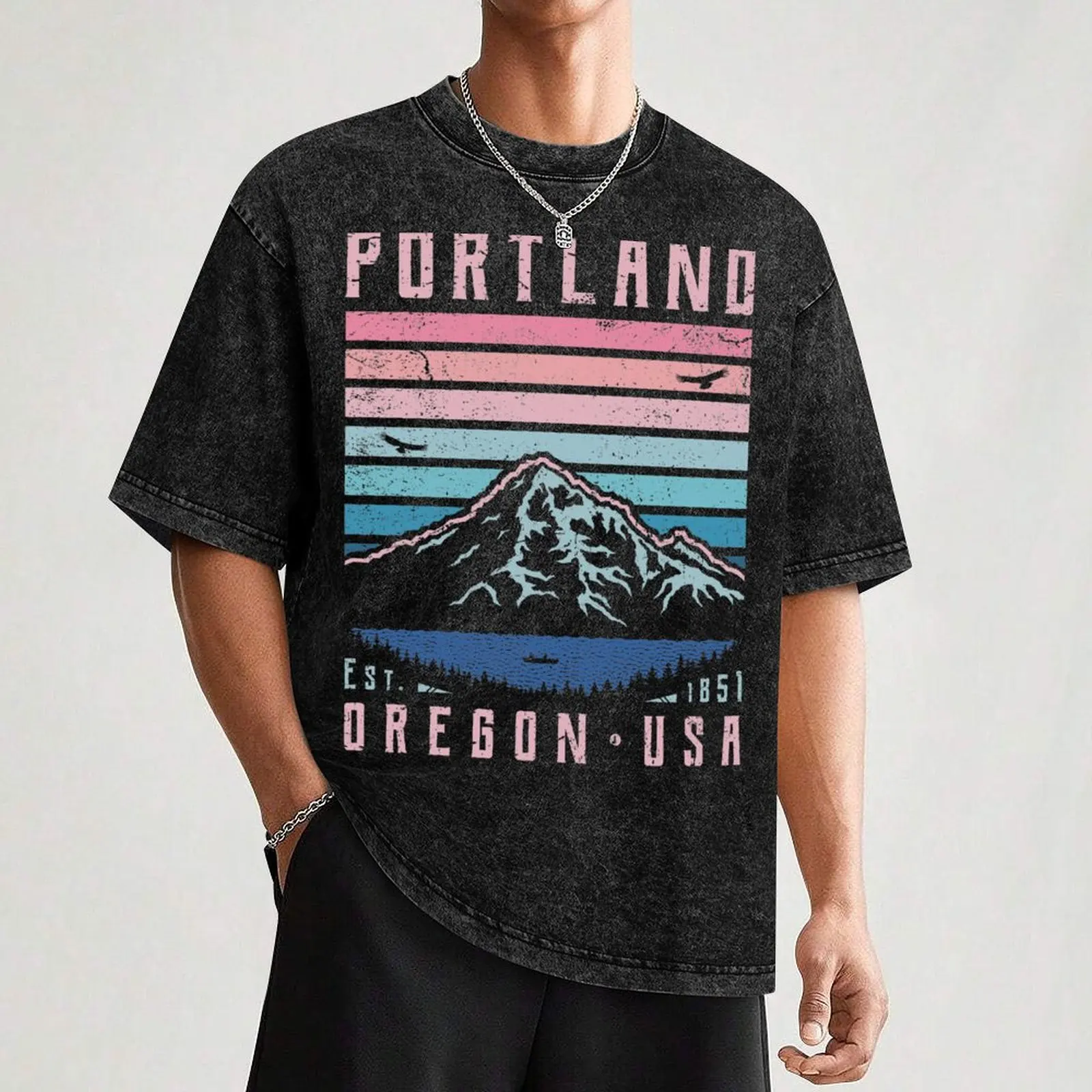 Portland Oregon Retro T-Shirt Heavy Duty Casual Work Tee