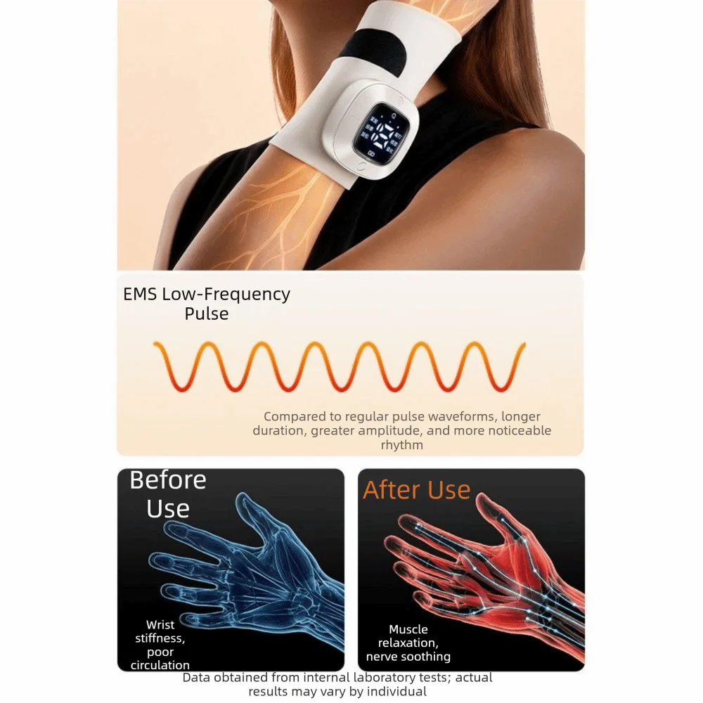 Vibration Mode EMS Wrist Massager USB Rechargeable Wireless Wrist Supports Brace Kneading Heat Compress