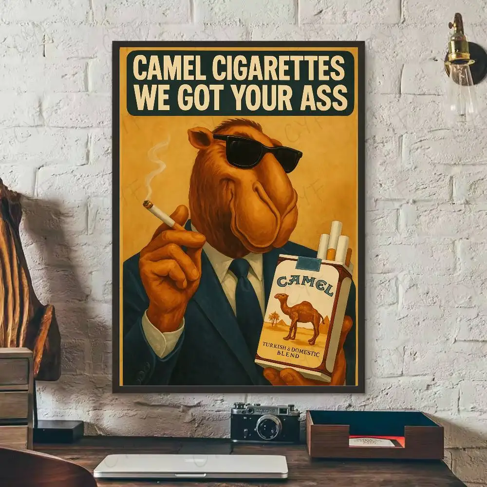 Vintage C-Camel C-Zigaretten Poster Poster Selbstklebende Wandkunst für Wohnzimmer Schlafzimmer Kein Verblassen Moderne Heimdekoration Aufkleber
