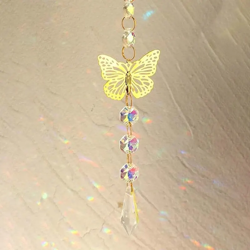 1Pc Alloy Butterfly and Artificial Crystal Charm Handmade Suncatcher for Home Wind Chime Hanging Outdoor Plant Decoration Crafts