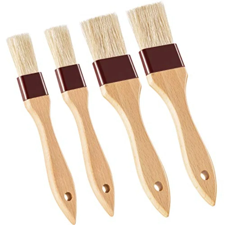 4 Pcs Pastry Brush, Natural Bristle Basting Brush for Cooking and Baking, BBQ Brushes for Butter, Baster, Oil, Egg, Sauce, Turk