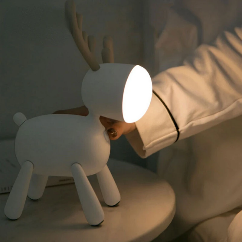 

USB Rechargeable Cute Deer LED Night Lights Dimmable Bedside Table Desk Lamp with Timer Function for Kids Room Baby Nursery