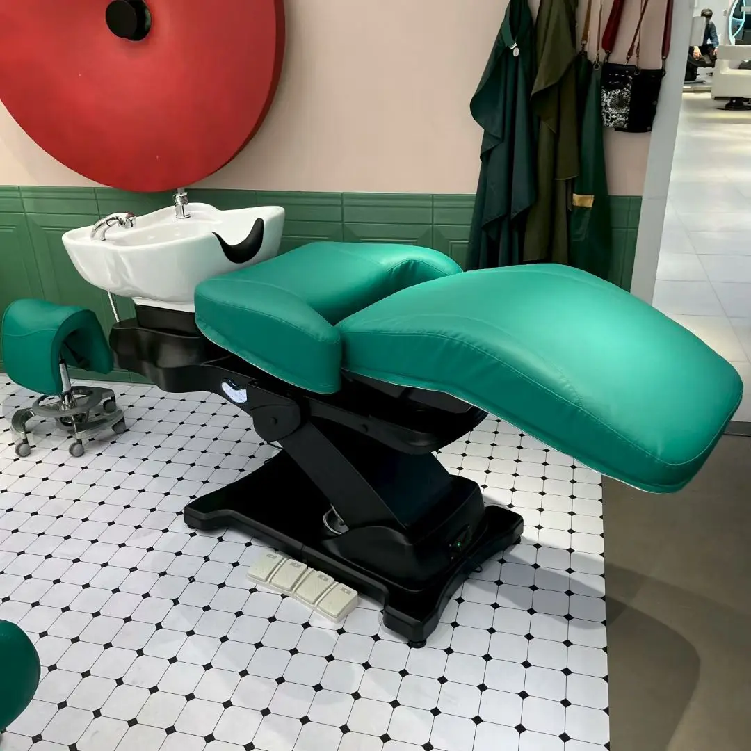 &c High-end electric adjustable shampoo chair with massage function, rotating, semi-reclining washing seat designed for salons