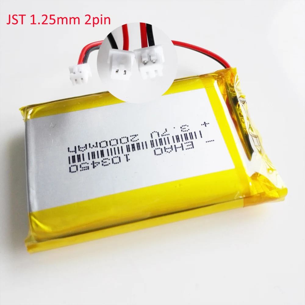 EHAO 103450 3.7V 2000mAh Lithium Polymer LiPo Rechargeable Battery + JST 1.25mm 2PIN Plug For DVD PAD camera GPS Speaker laptop