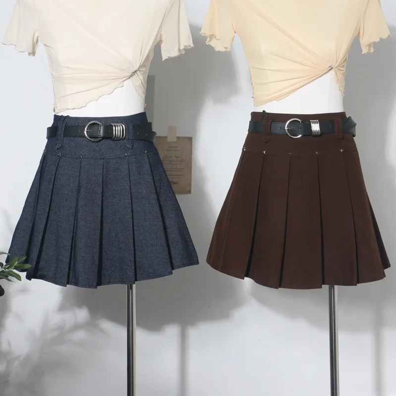 

Autumn and Winter 2025 High Waist Rivet A-word Pleated Skirt Women