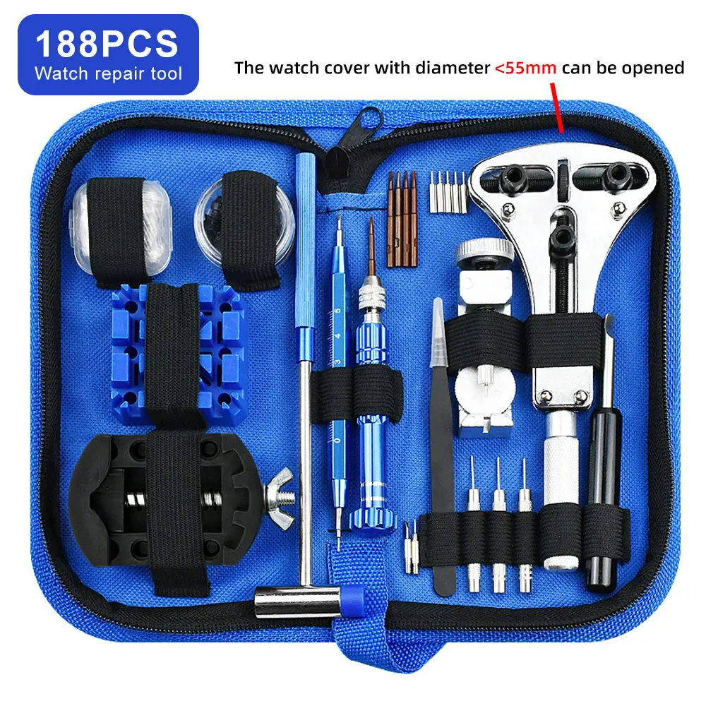 188 Pcs Watch Repair Set Back Cover Opener Watchband Link Removal Spring Bar Tool Clock Battery Replacement Strap Needle Pack