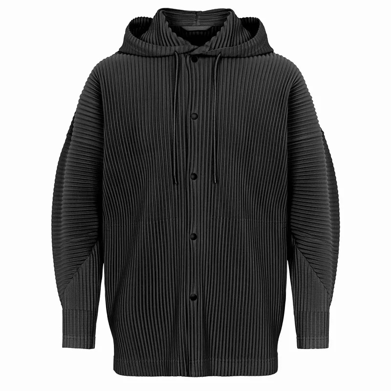ISSEY Wrinkle Coat Loose Casual Single-Button Hooded Sweatshirt Blazer Men