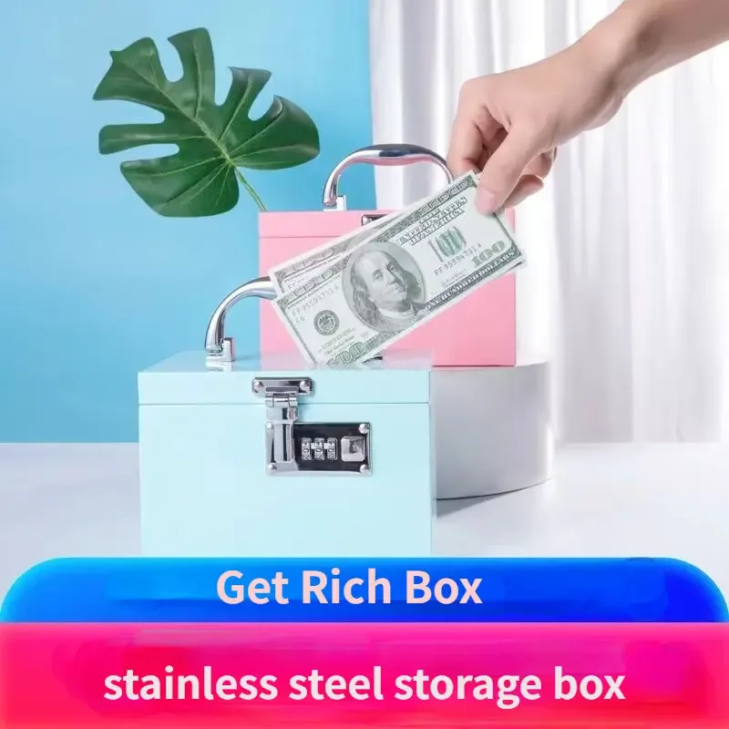 Stainless Steel Portable Safe, Cash Box, Money, Piggy Bank, Coin Storage, Code Lock Children's Safe Gift  Piggy Bank Jewelry Box
