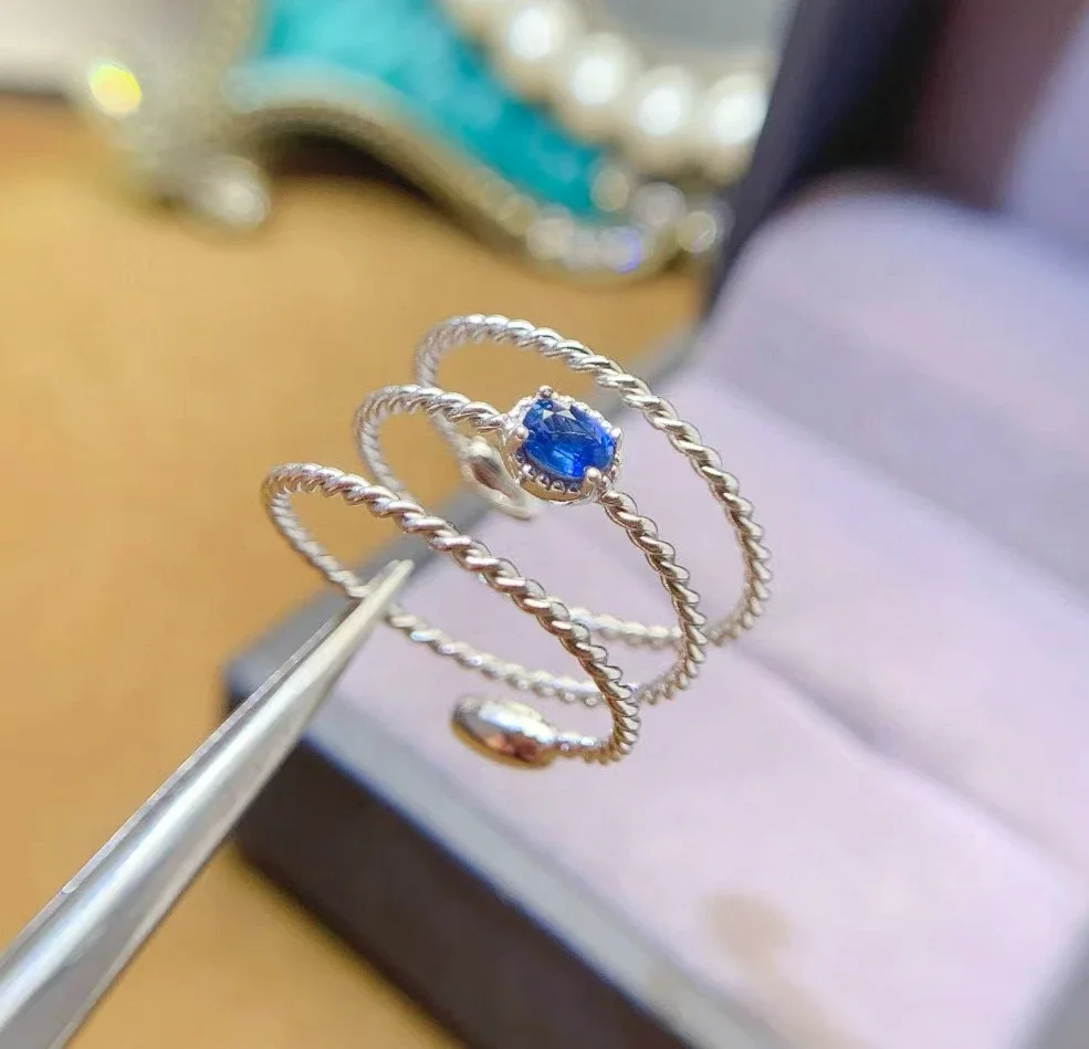 

Дизайнерский стиль, серебряное кольцо 925 пробы, 3 мм * 4 мм, кольцо с натуральным синим сапфиром, позолоченное 18 карат, сапфировое серебро, ювелирные изделия для вечеринки