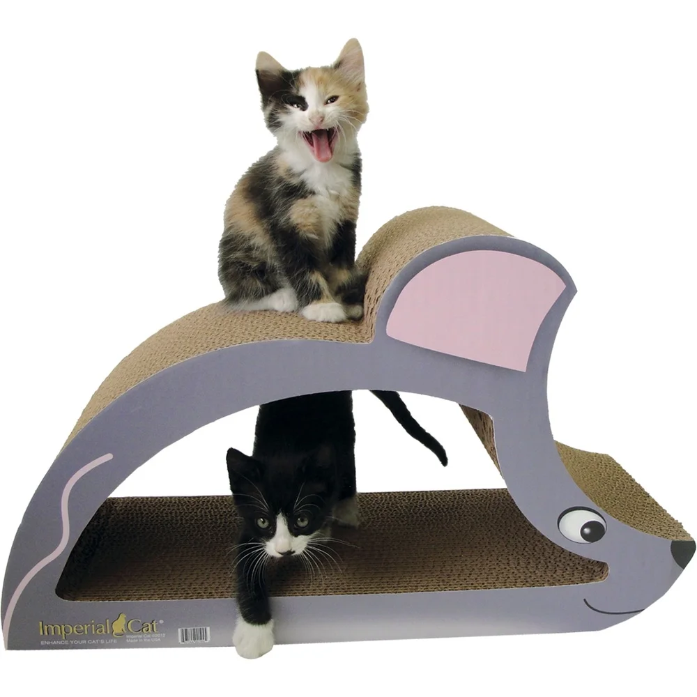 أداة خدش للقطط 2 في 1 مع ماوس كاتنيب ملون على شكل قنفذ من الورق المقوى ومحطة لعب ونوم مخالب صحية