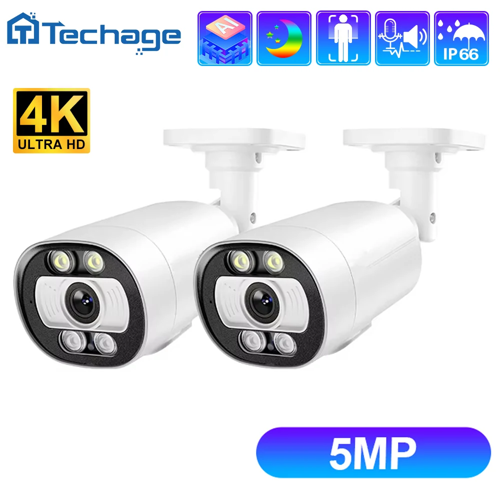 

Techage 5MP HD POE IP Camera Surveillance Security Camera Outdoor Two Way Audio AI Human Detection Color Night Vision