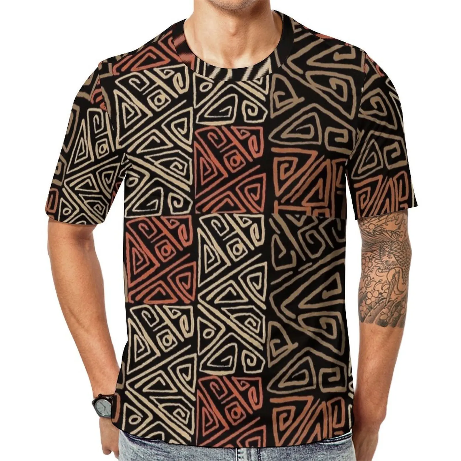 Oversized T Shirt Summer African Vintage Tribal Print T Shirts  Casual Round Neck Tshirt Men Novelty Graphic Clothing