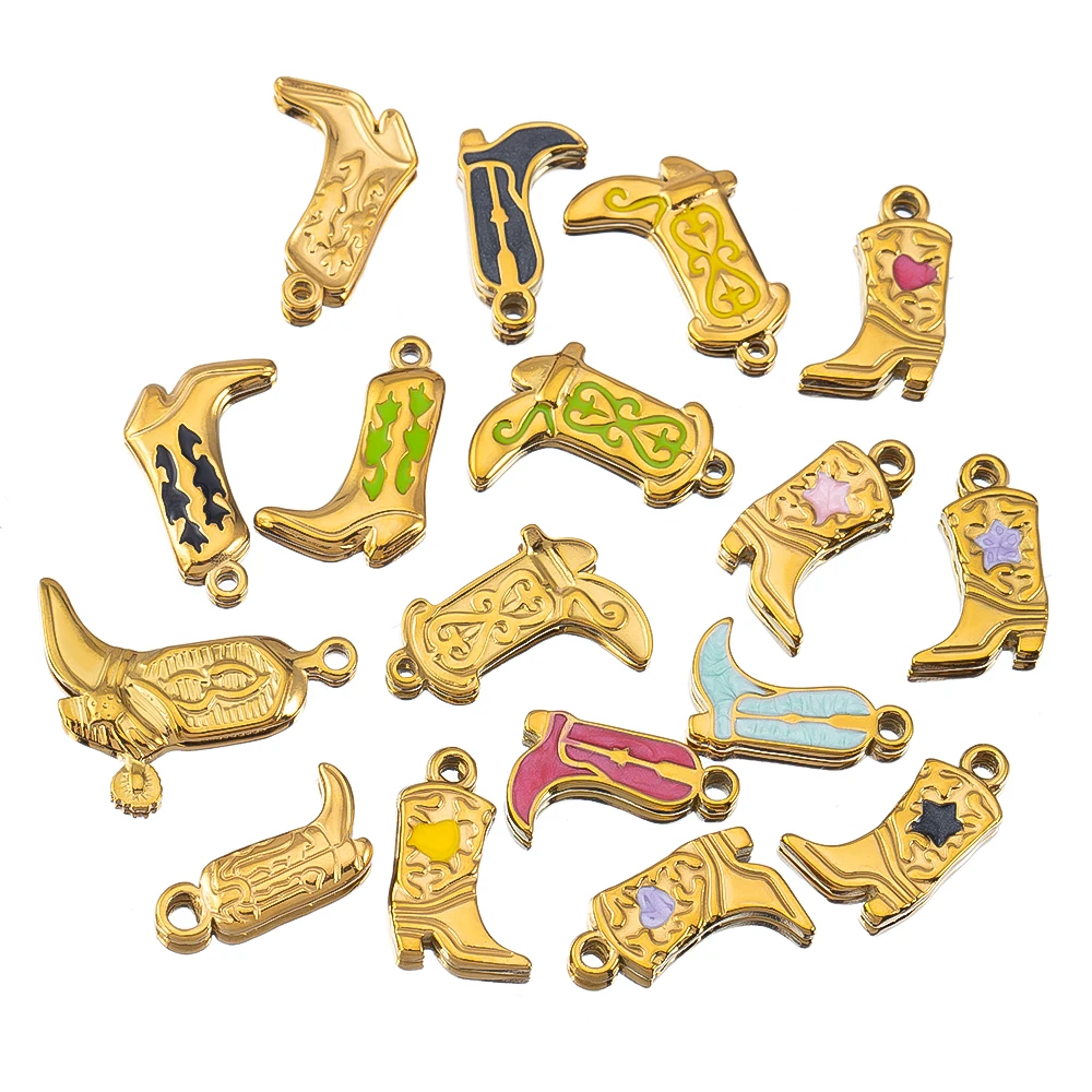 5pcs Stainless Steel Gold Color PVD Plated Boots Charms Pendant for DIY Necklace Bracelet Earring Jewelry Making Accessories