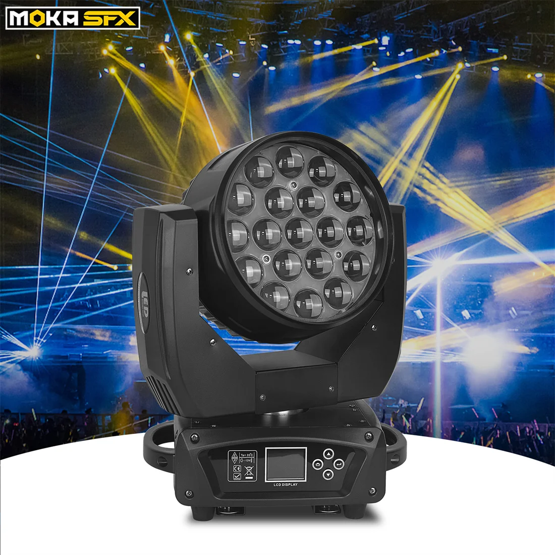 MOKA SFX LED Wash Zoom 19x15w Moving Head Light RGBW 4 In 1 Professional Stage Lighting Disco DMX Control Stage Wash Light