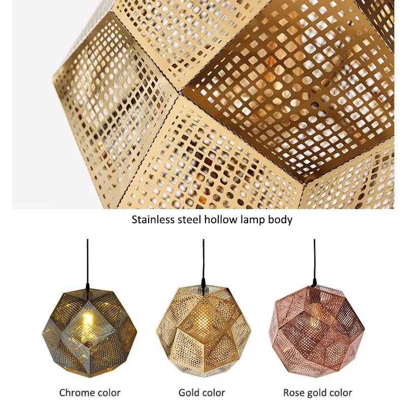 Nordic Dining Chandelier Retro Bar Cafe Lighting Creative Pendant Light Luxury Post-Modern Stainless Steel Geometric CeilingLamp